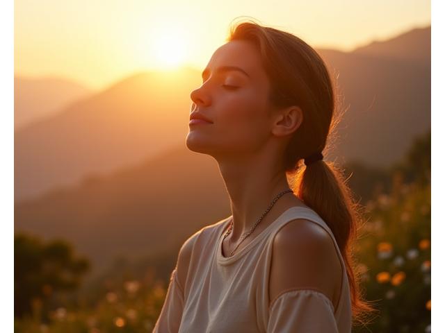 Persona meditando pacíficamente con el sol al atardecer, representando la calma frente a la incertidumbre