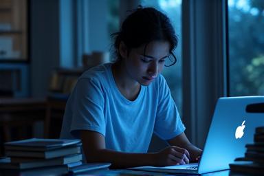 Jovenes estudiando con expresiones de estrés