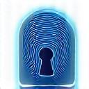 Icono de huella dactilar con un candado, simbolizando control de acceso estricto.