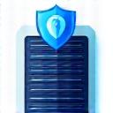 Icono de servidor seguro con escudo de protección.
