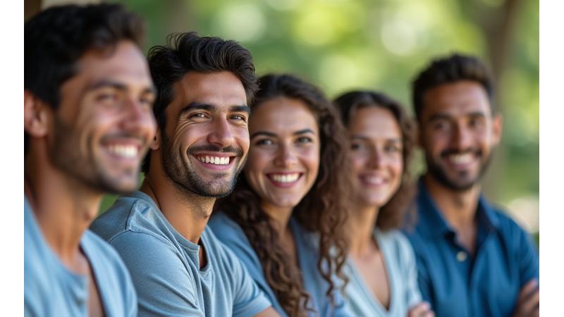 Grupo diverso de personas sonriendo y mostrando satisfacción, representando testimonios positivos de pacientes de Lava Lumen, con un fondo suave y acogedor.