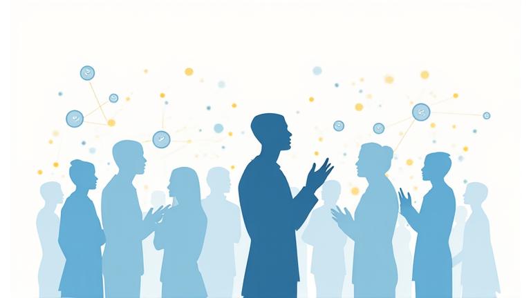 Grupo diverso de personas conectadas digitalmente, meditando o interactuando en un entorno virtual, simbolizando una comunidad online de bienestar.