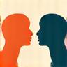 Icono de personas con burbujas de diálogo eliminando un estigma