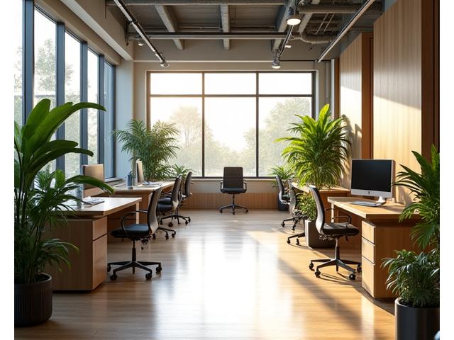 Interior moderno y luminoso de la oficina de Lava Lumen en El Poblado, Medellín, con espacios de trabajo colaborativos y plantas.
